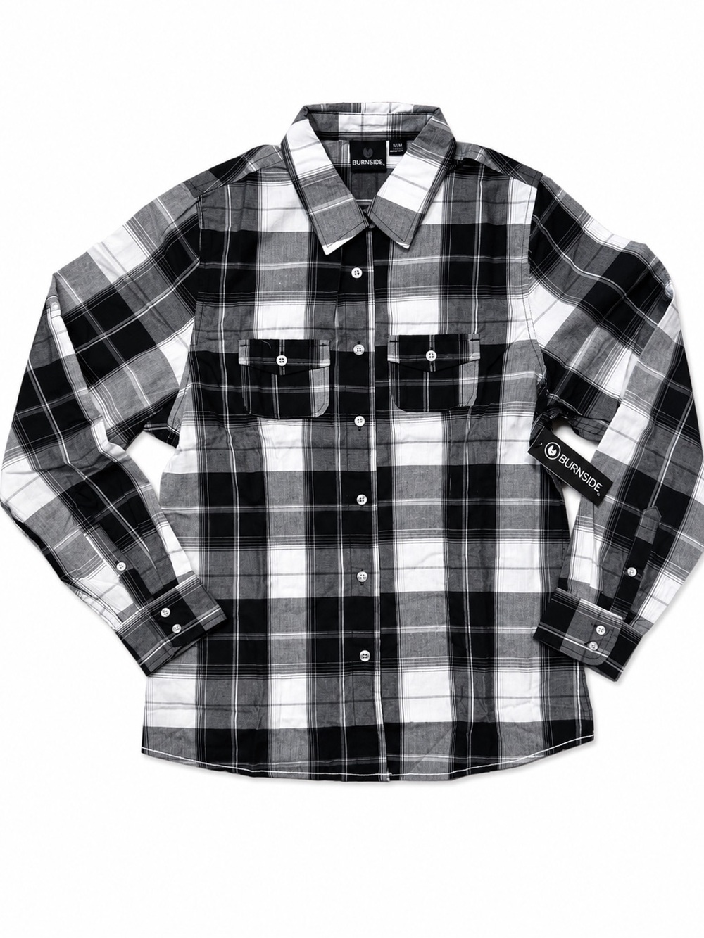 Burnside Women’s Black & White Plaid Button-Down Shirt